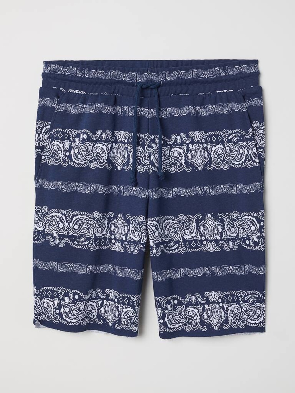 H&M Paisley Sweat Shorts Navy Blue White Size Large